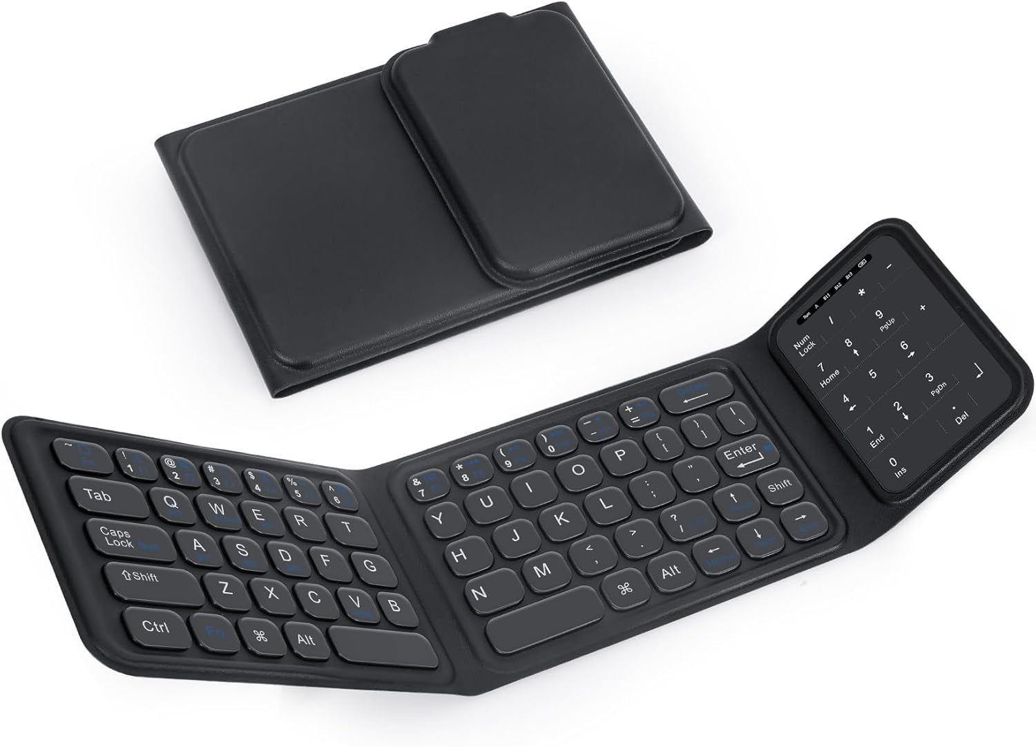 Foldable Bluetooth Keyboard with Number Pad, Rechargeable Pocket Wireless Folding Keyboard with Trackpad for Ipad, Tablet, Windows, PC, Mini Travel Keyboards for Laptop, IOS, Android
