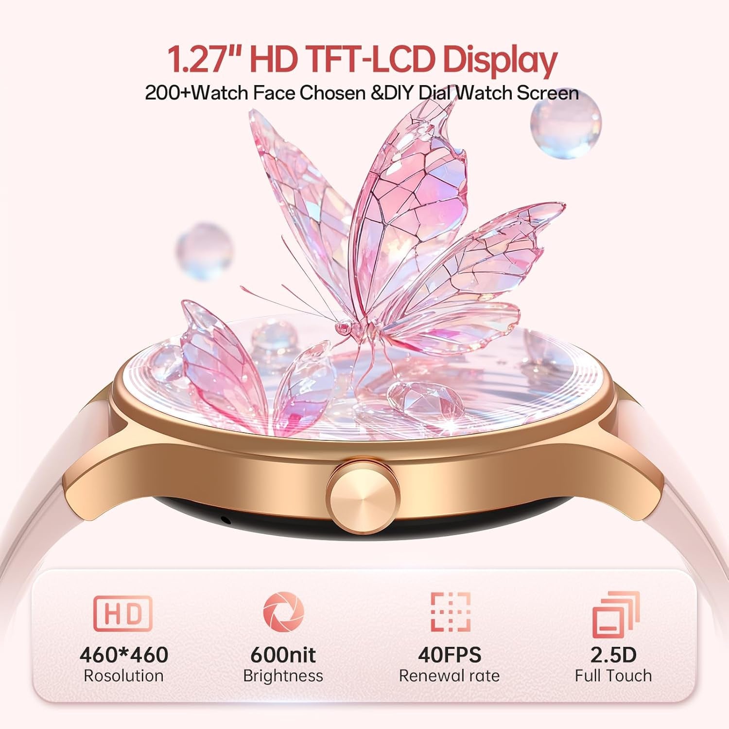 Smart Watches for Men Women, 1.27" HD 40Mm round Smartwatch(2 Bands) with Bluetooth Calls (Make/Answer),Fitness Tracker with Heart Rate/Sp02/Sleep Monitor,110+ Sport Modes IP68 Waterproof, Pink