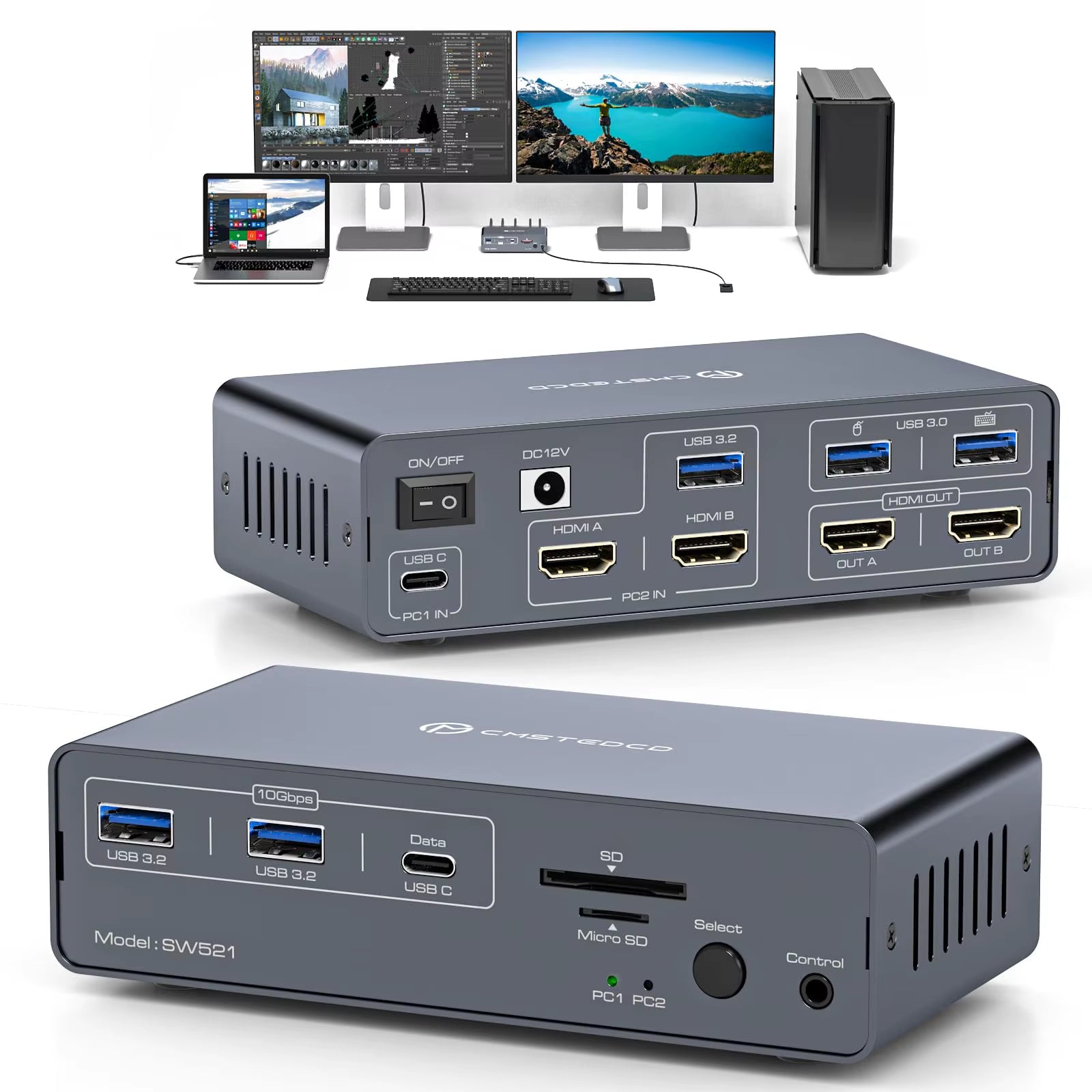 HDMI Displayport USB C Docking Station Dual Monitor for Laptop & Desktop (13-In-1) MST DP1.4 4K@120Hz+Hdmi2.0 4K@60Hz,10Gbp Data