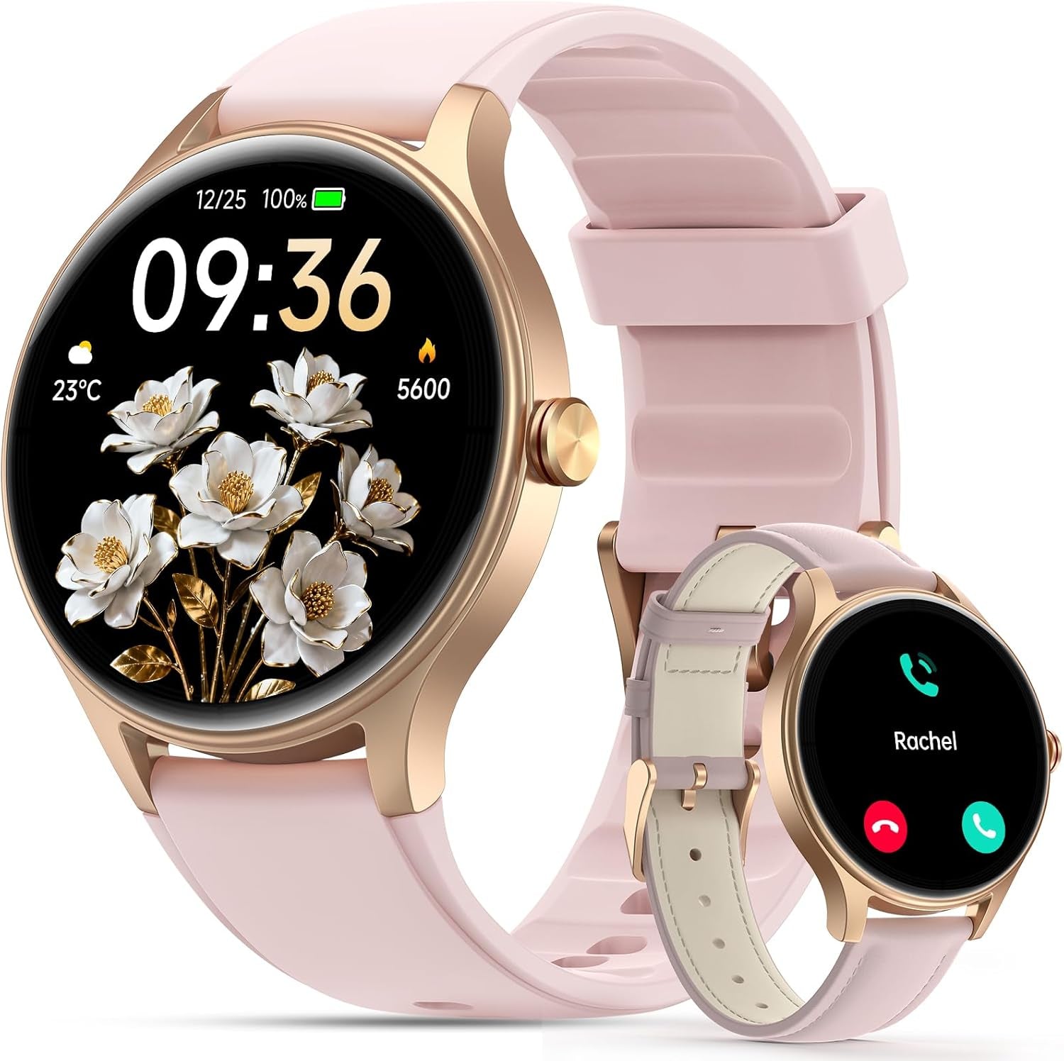 Smart Watches for Men Women, 1.27" HD 40Mm round Smartwatch(2 Bands) with Bluetooth Calls (Make/Answer),Fitness Tracker with Heart Rate/Sp02/Sleep Monitor,110+ Sport Modes IP68 Waterproof, Pink